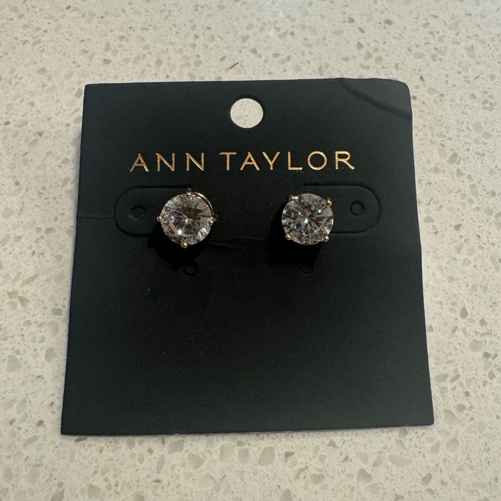 Ann Taylor Cubic Zirconia Round Stud Earrings with Gold Studding
